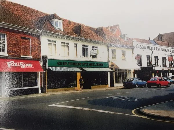Vintage still of shop front in 1970