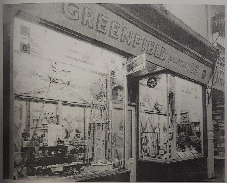 Old Greenfield Gunmakers shopfront black and white picture